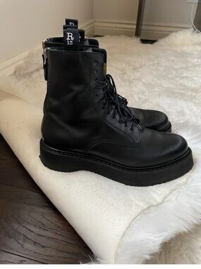Authentic R13 single stack black platform men’s lace up boots